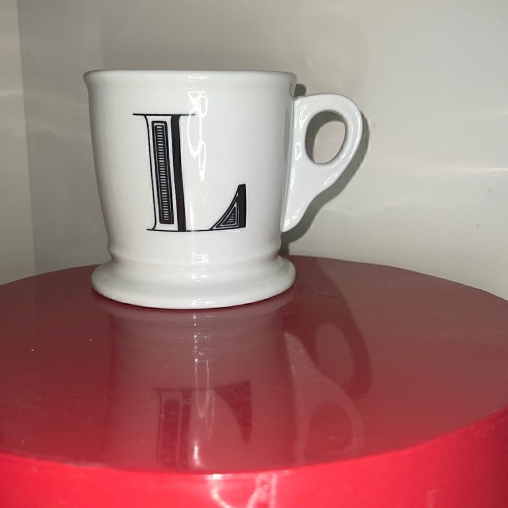 Anthropologie Home Monogram Initial L Coffee Cup Mug White Black